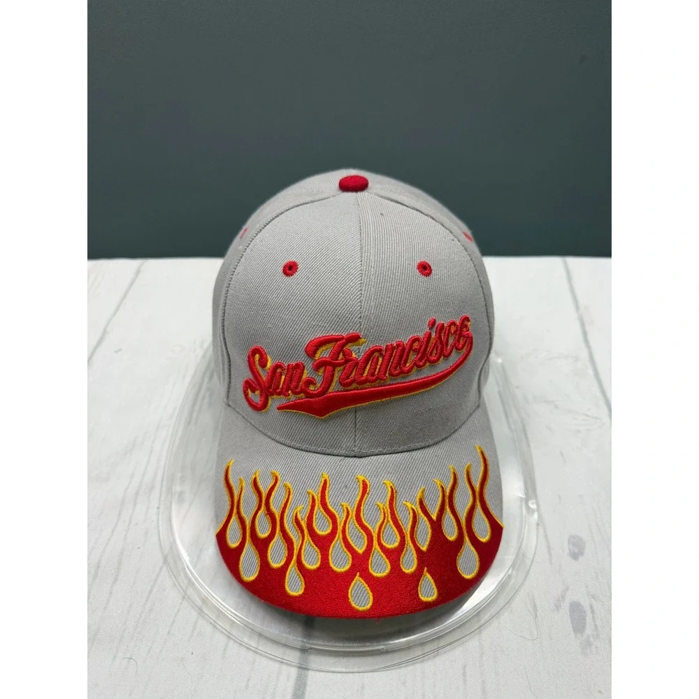 San Francisco‎ Baseball Cap Mens Grey Red Flame Brim Adjustable OSFM